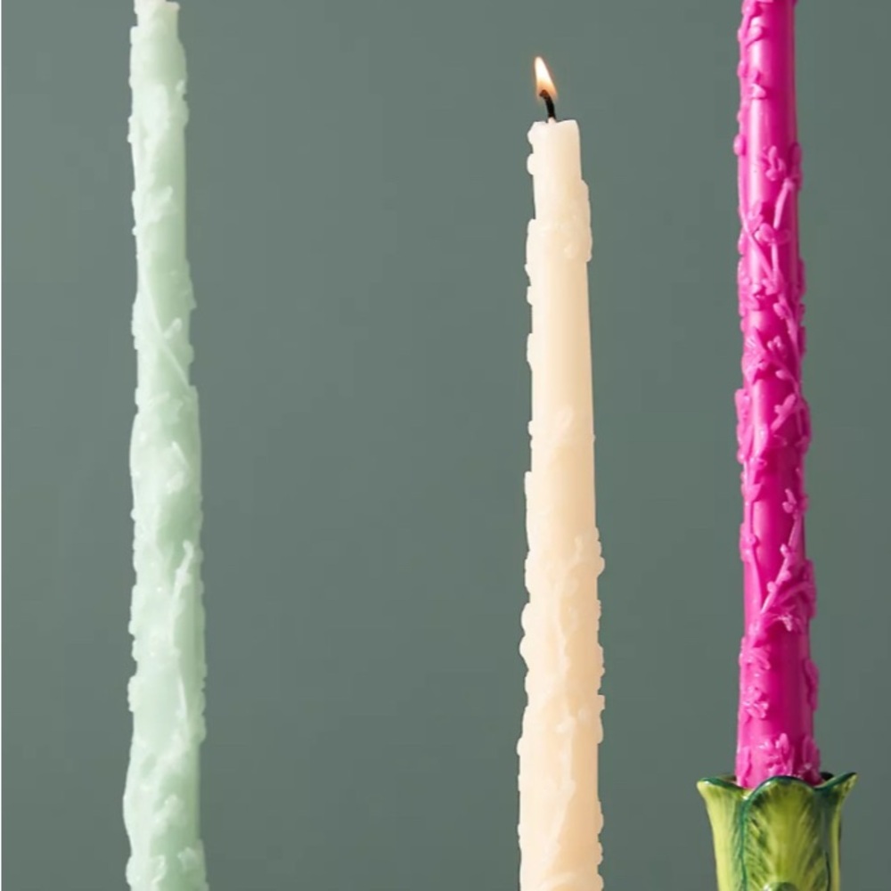 Anthropologie Tapered Candle Set - Cream, Green, Pink